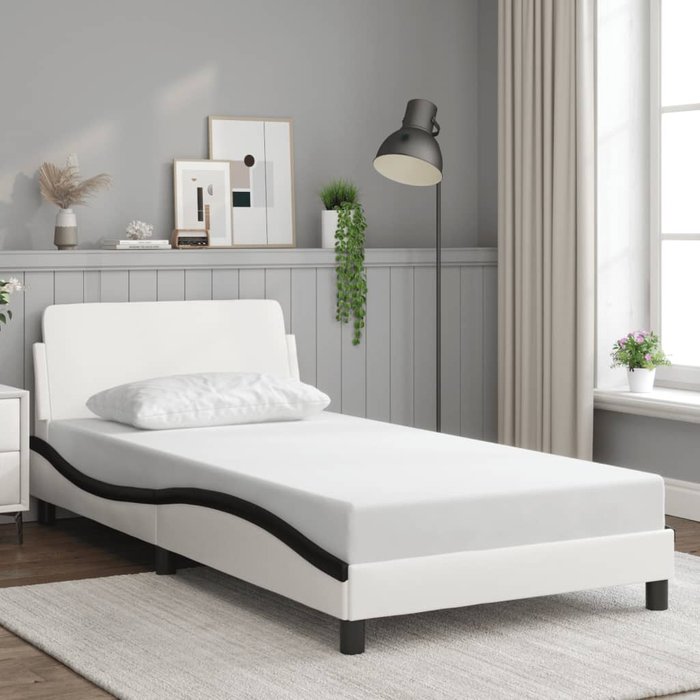 Estructura de cama dover cuero sintético blanco negro 100x200 cm