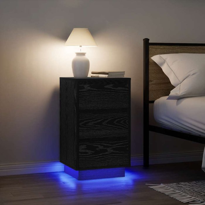 Mesilla de noche con luces led negro38x34x65 cm - comfortxl