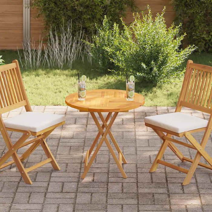 Tablero redondo de madera maciza de teca, de 2,5 cm de grosor y 70 cm de ancho.