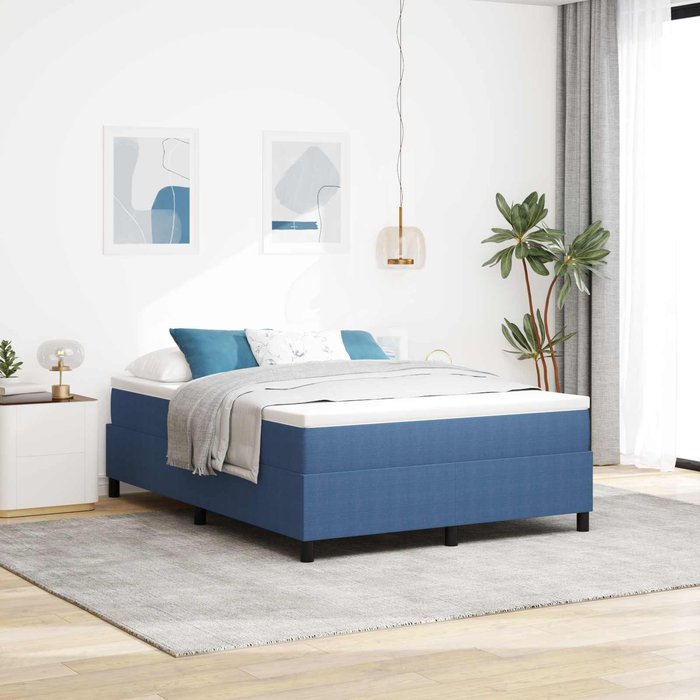 Cama de plataforma azul 140 x 190 cm tela de pana vidaxl