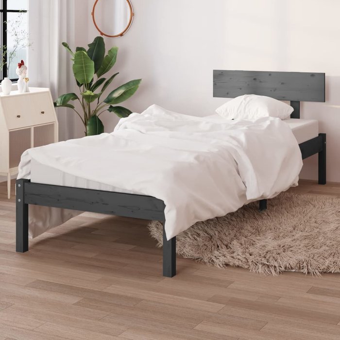 Estructura de cama gris madera maciza de pino 100x200 cm