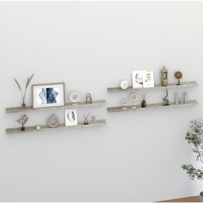 Estantes de pared 4 piezas gris hormigón 115x9x3 cm