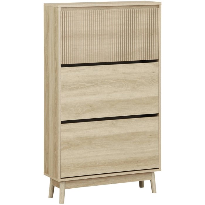 Mueble para zapatos de color nogal con 3 puertas natural - 75x25x131 cm