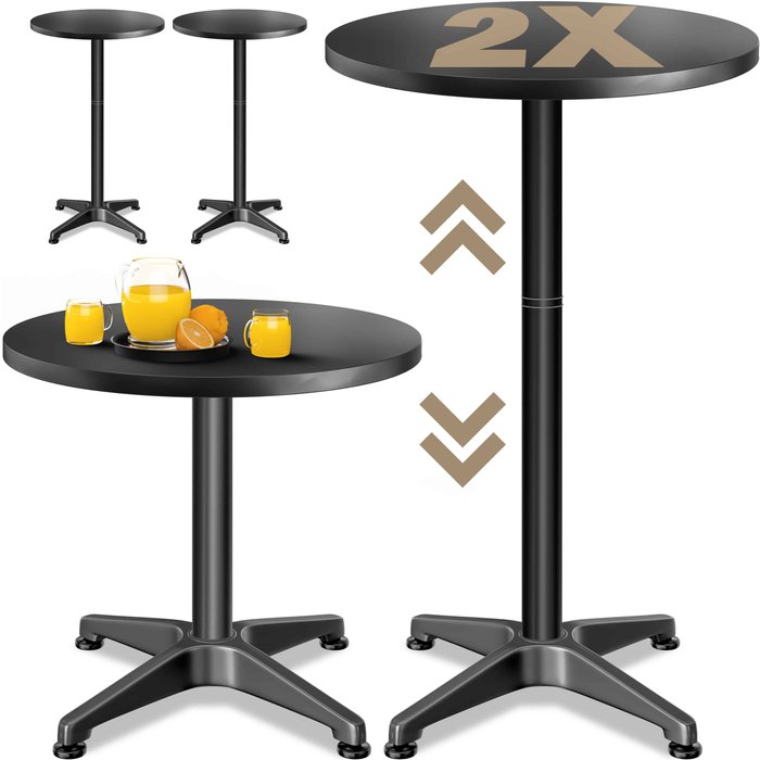 Mesa de bar 2en1 juego de 2 aluminio negro altura regulable