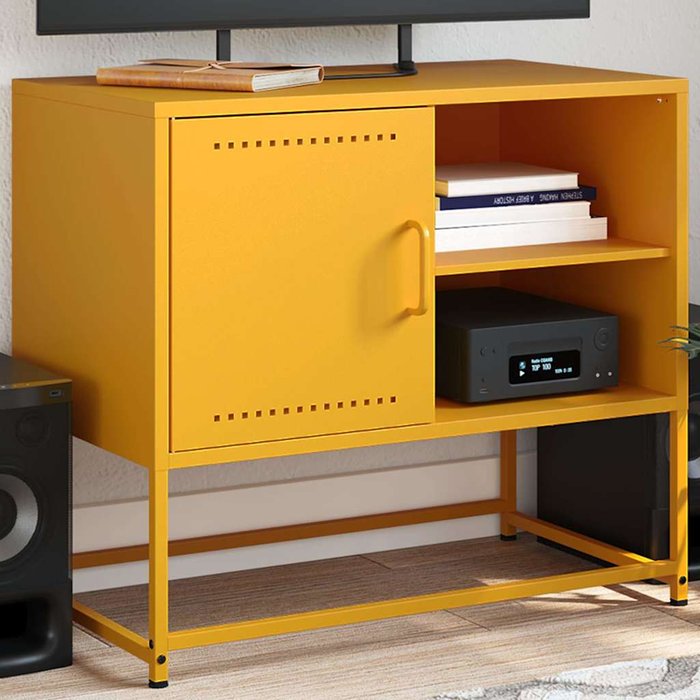 Mueble de tv amarillo mostaza, 68x39x60,5 cm, acero