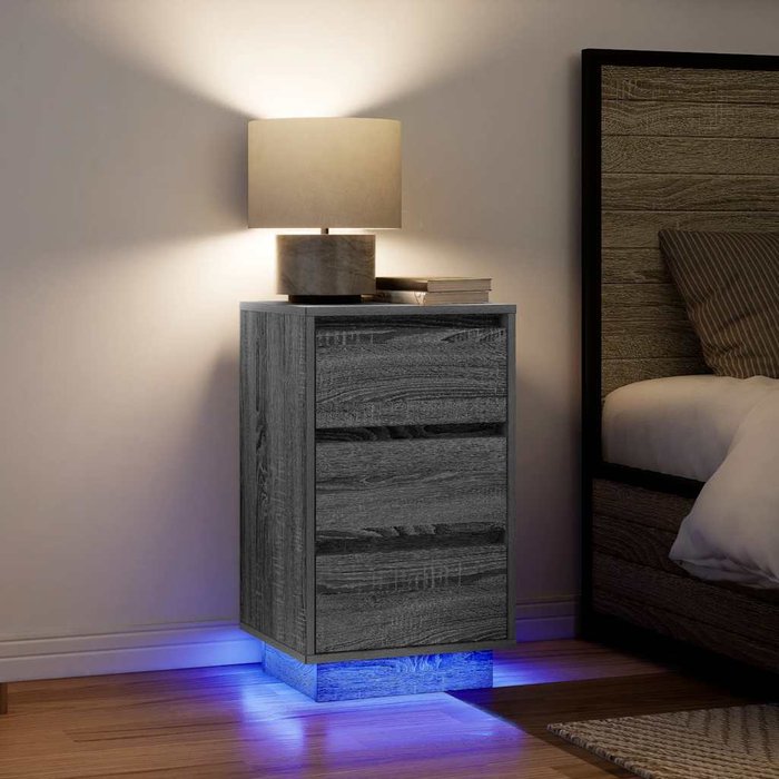 Mesita de noche con luces led sonoma gris 38x34x65 cm