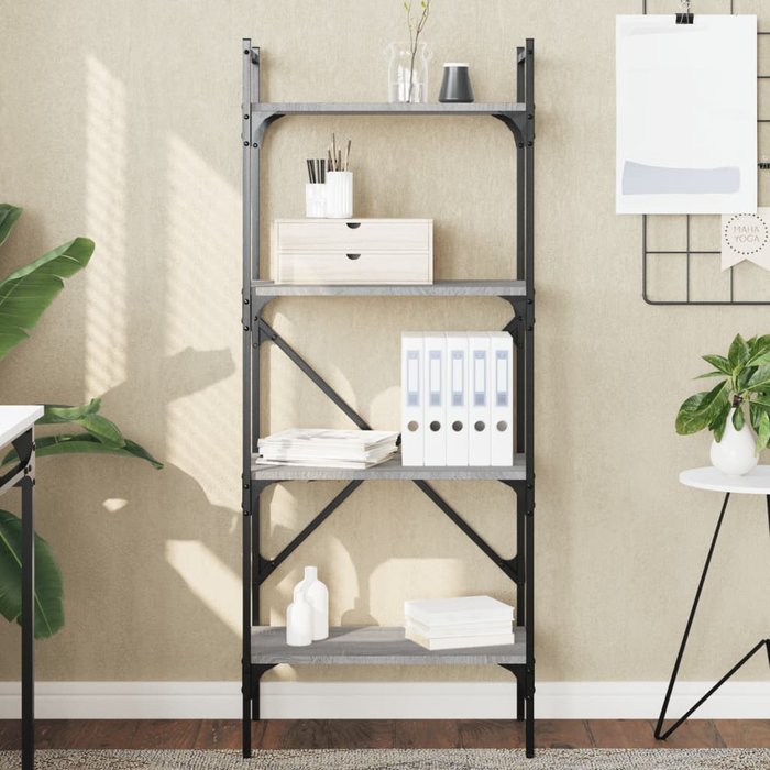 Librería sonoma de 4 niveles, color gris, 56 x 31,5 x 138,5 cm. - pangivo