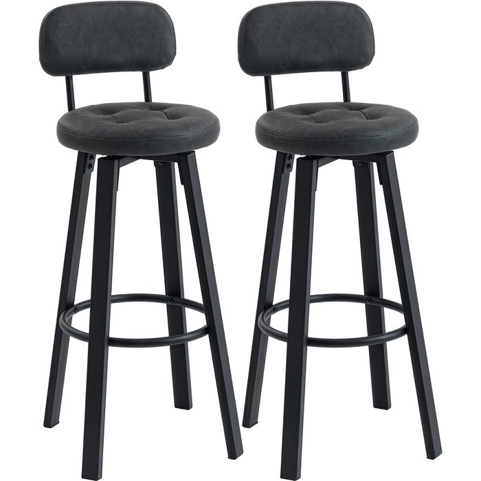 Set 2 taburetes bar giratorios 360° tapizados pu altura 76,5cm metal gris oscuro