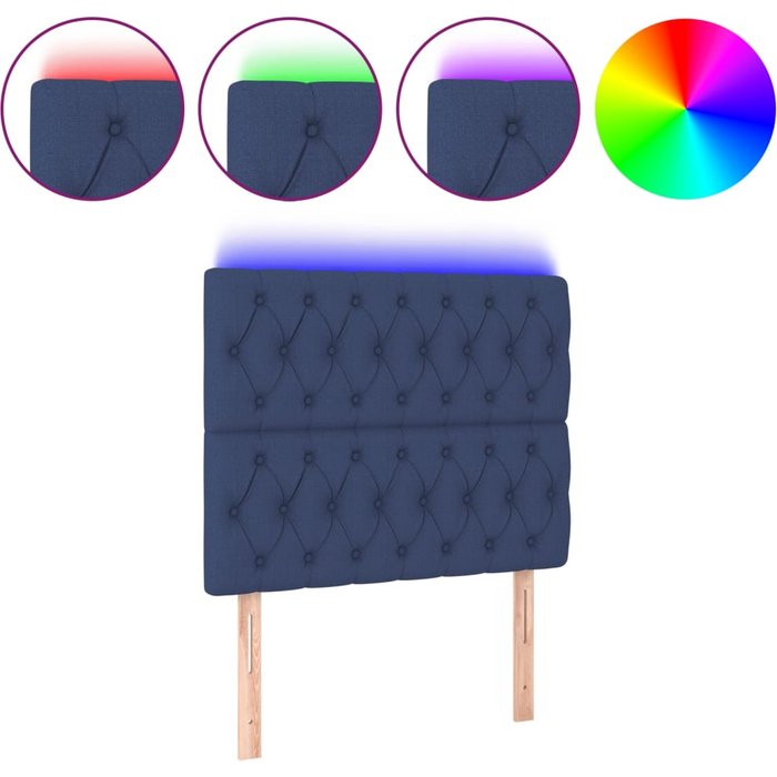 Cabecero cama - mueble cabecero con luces led tela azul 100x7x118/128 cm