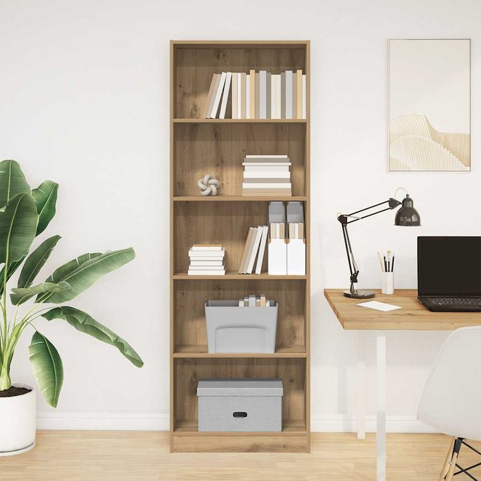 Librería artesanal de roble de 60x24x176 cm, madera de ingeniería. - pangivo