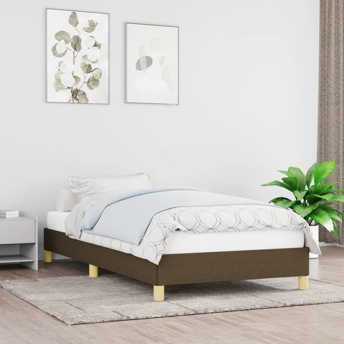 Estructura de cama de tela marrón oscuro 90x190 cm