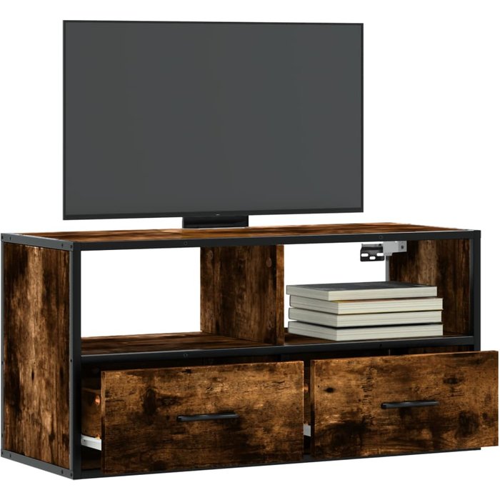 Mueble de tv de roble ahumado 80x31x39,5 cm de madera contrachapada y metal