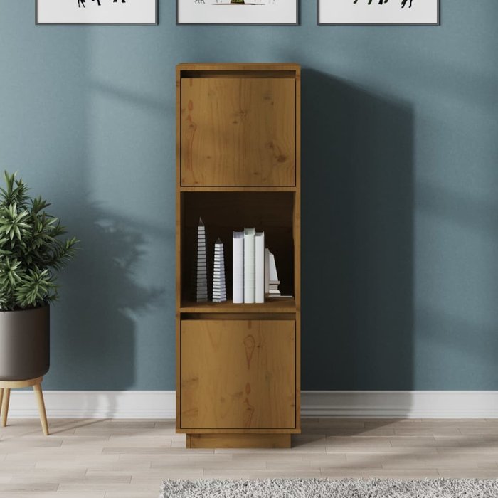 Aparador alto, color miel, 38x35x117 cm, madera maciza de pino.