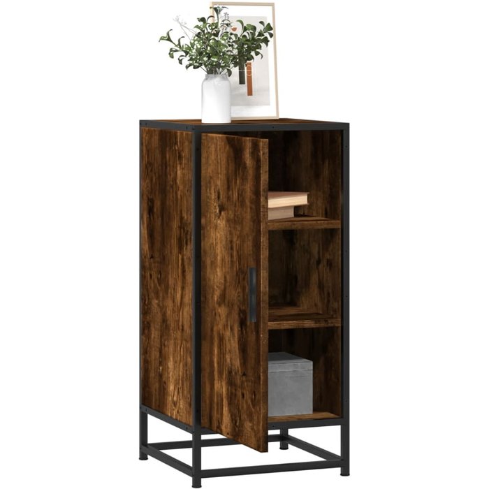 Aparador roble ahumado 35,5x35x76 cm madera contrachapada y metal