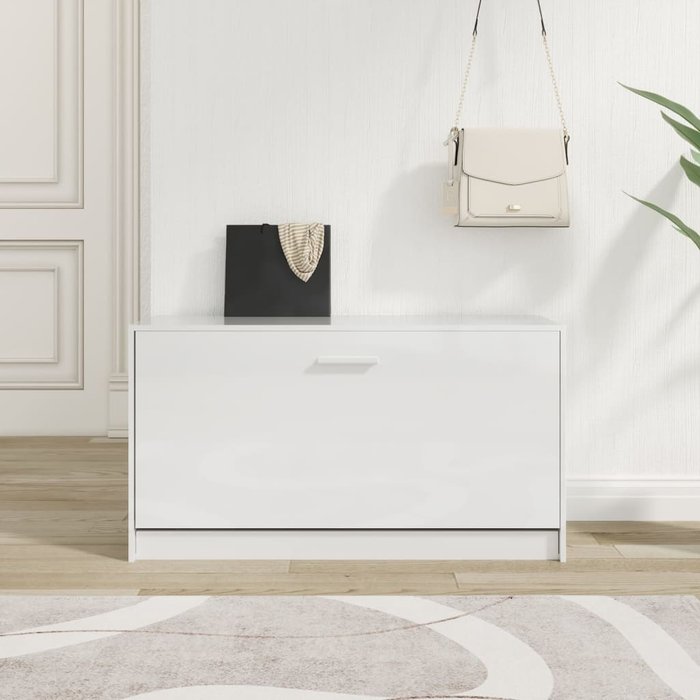 Banco zapatero blanco brillo 80x24x45 cm madera contrachapada