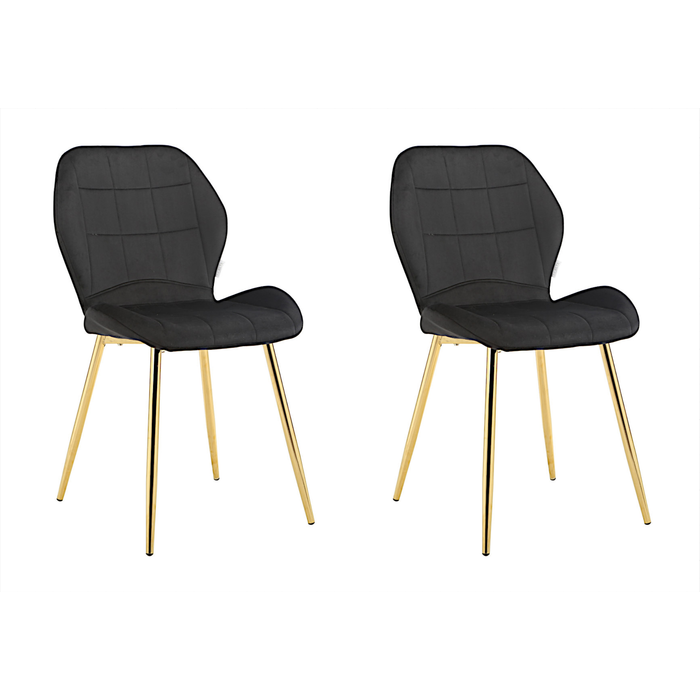 Pack 2 sillas de comedor sally negro tejido velour con patas de metal dorado
