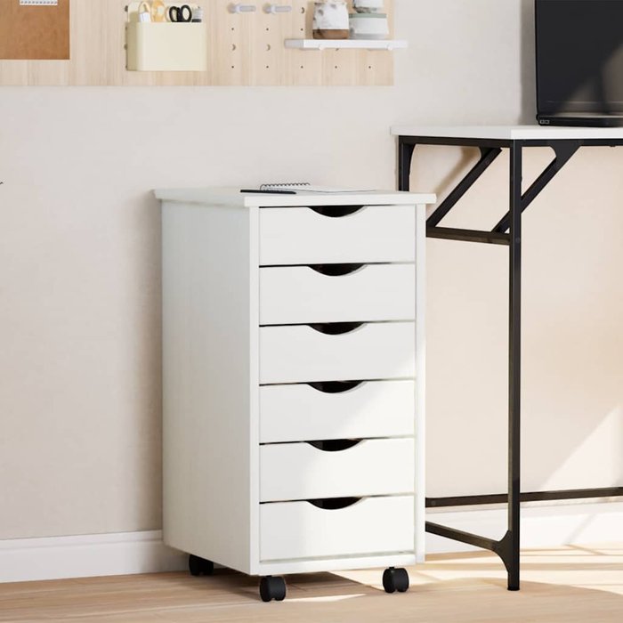 Vidaxl cajonera con ruedas moss madera maciza de pino blanco