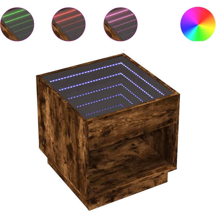 Mesita de noche con infinity led roble ahumado 50x50x50 cm - comfortxl