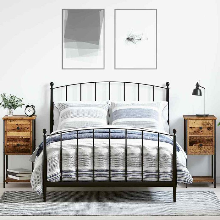 Mesilla de noche con cajón, 2 piezas, madera antigua, 32 x 42 x 70 cm