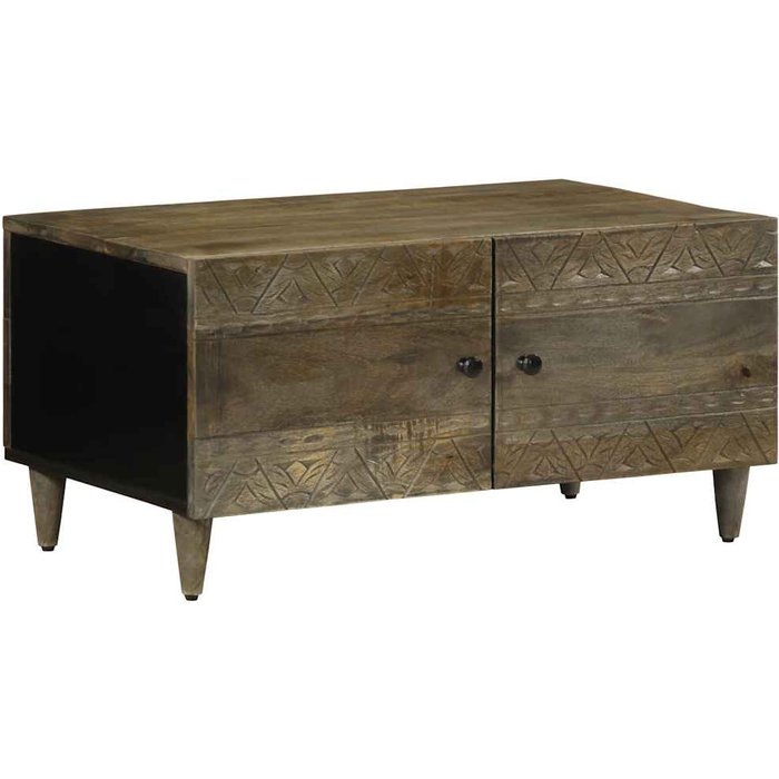 Mesa de centro gris claro de 80x50x40 cm, madera maciza de mango. - pangivo