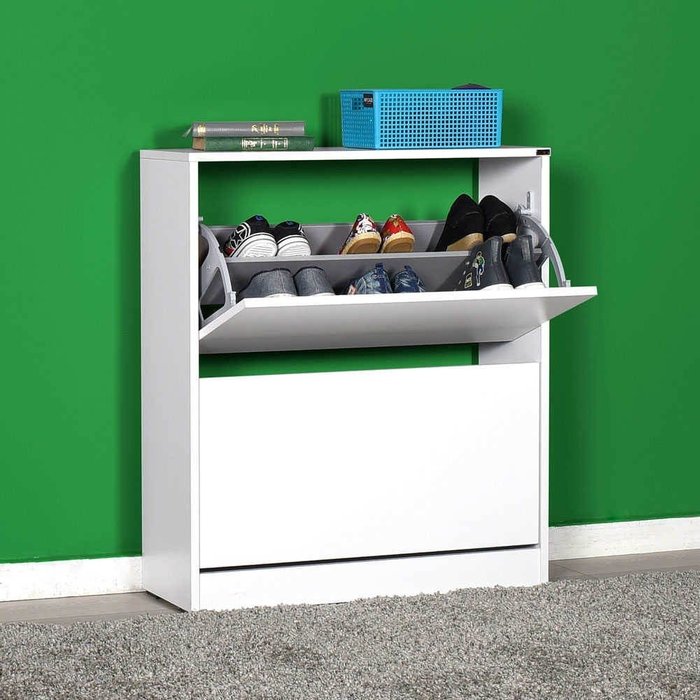 Zapatero con 2 puertas abatibles blanco brillo 73x26xh.84 cm