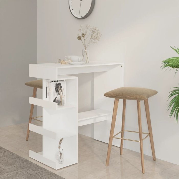 Mesa alta con estante de almacenamiento madera contrachapada blanca