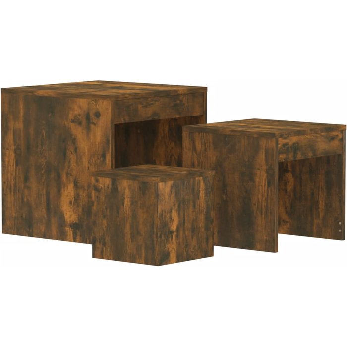 Mesas apilables 3 pzas madera contrachapada roble ahumado - comfortxl