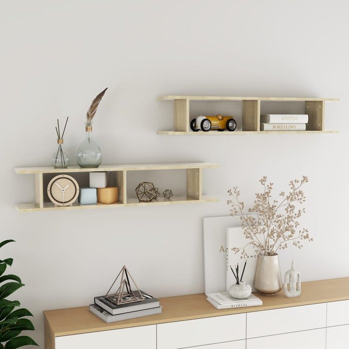 Estantes de pared 2 piezas roble sonoma 105x18x20cm madera contrachapada