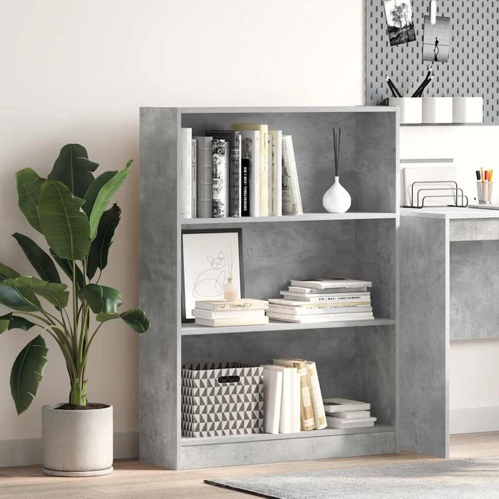 Librería gris hormigón de 80x24x109 cm, madera de ingeniería. - pangivo