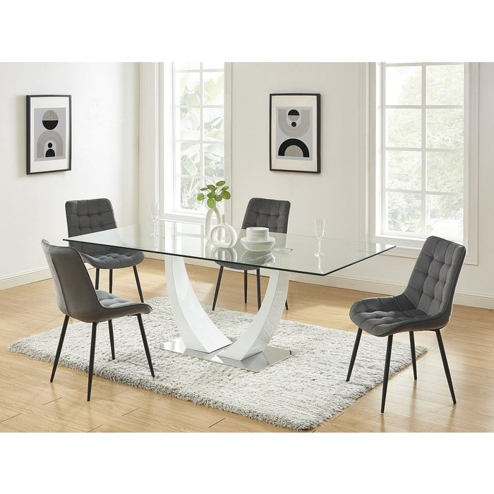 Conjunto de 2 sillas acolchadas - terciopelo y metal negro - gris - ollua