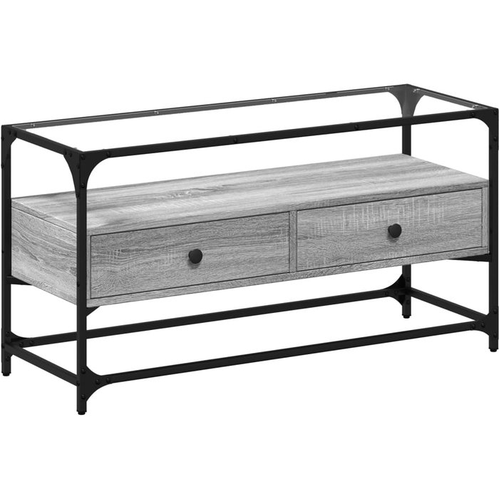 Mueble tv de cristal y madera compuesta en gris sonoma 98x35x51 cm - comfortxl