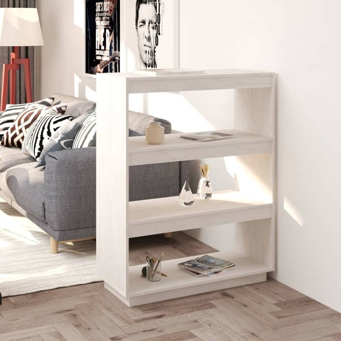 Librería/separador de ambientes blanco, 80x35x103 cm, madera de pino. - pangivo