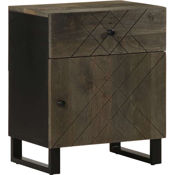 Mesita de noche madera maciza de mango negra 50x33x60 cm