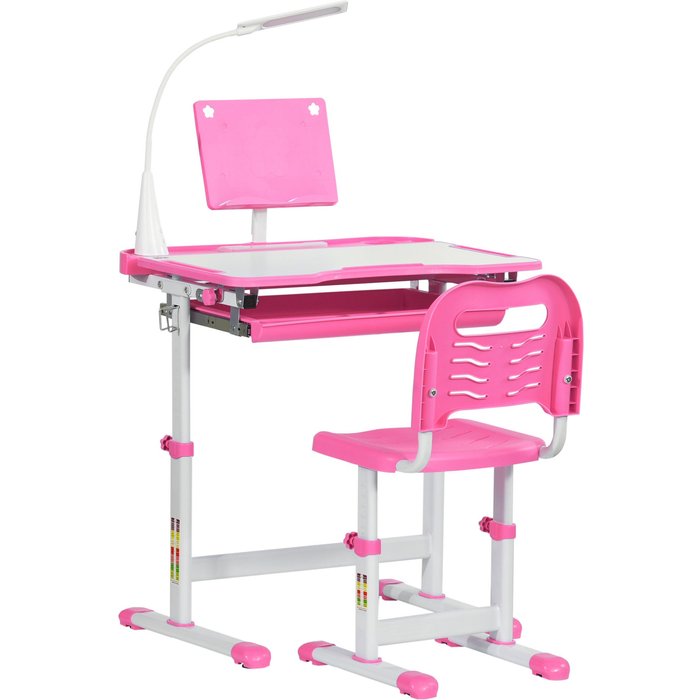 Pupitre infantil homcom mdf, acero rosa 70x50x105 cm