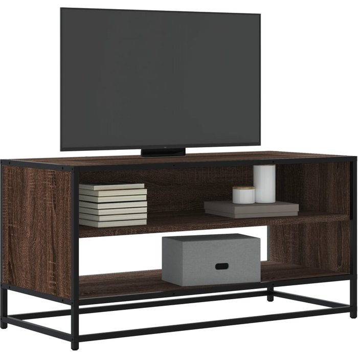 Mueble de tv de roble marrón, 91x40x46 cm, madera de ingeniería y metal