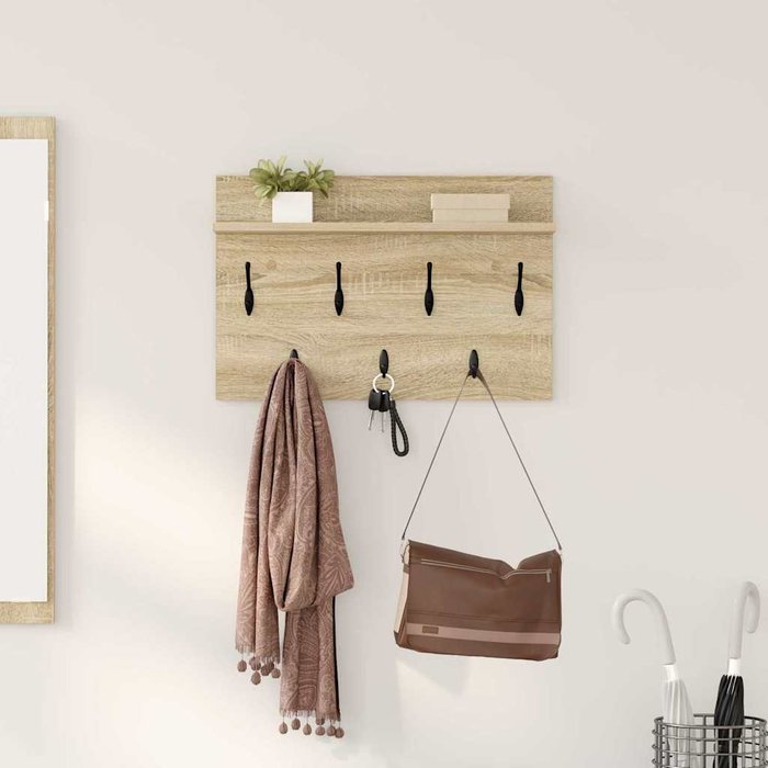 Perchero de pared con estante, roble sonoma, 80 x 40 x 12 cm