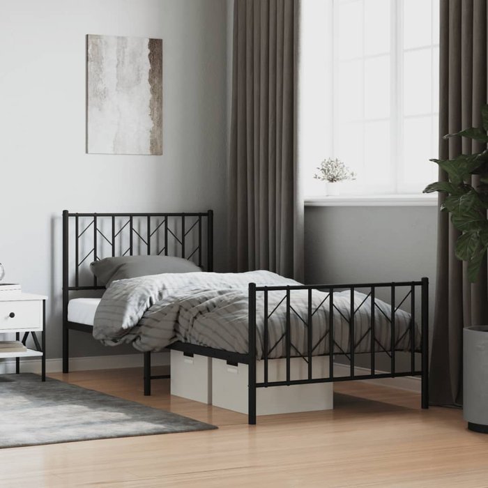 Estructura de cama de metal con cabecero/pie de cama negro 90x190 cm