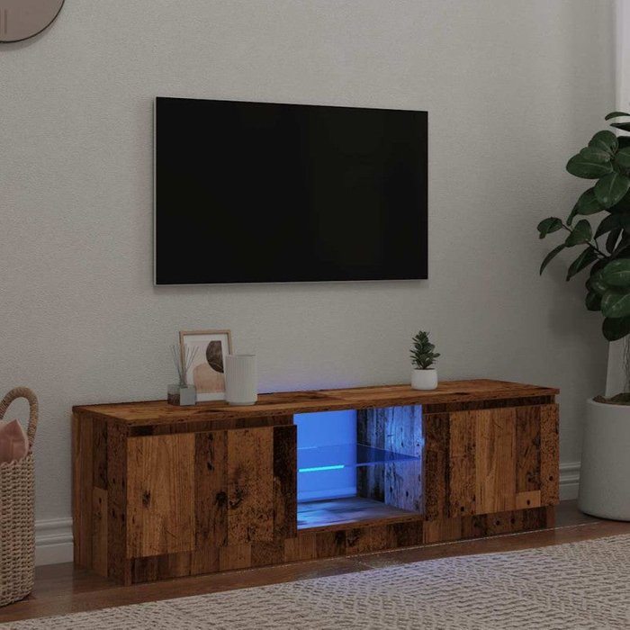 Mueble tv luces led madera ingeniería envejecida 140x40x36 cm vidaxl