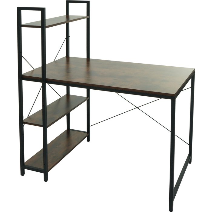 Escritorio con estante mesa de ordenador 100 x 60 cm metal mdf marrón 04_0006016