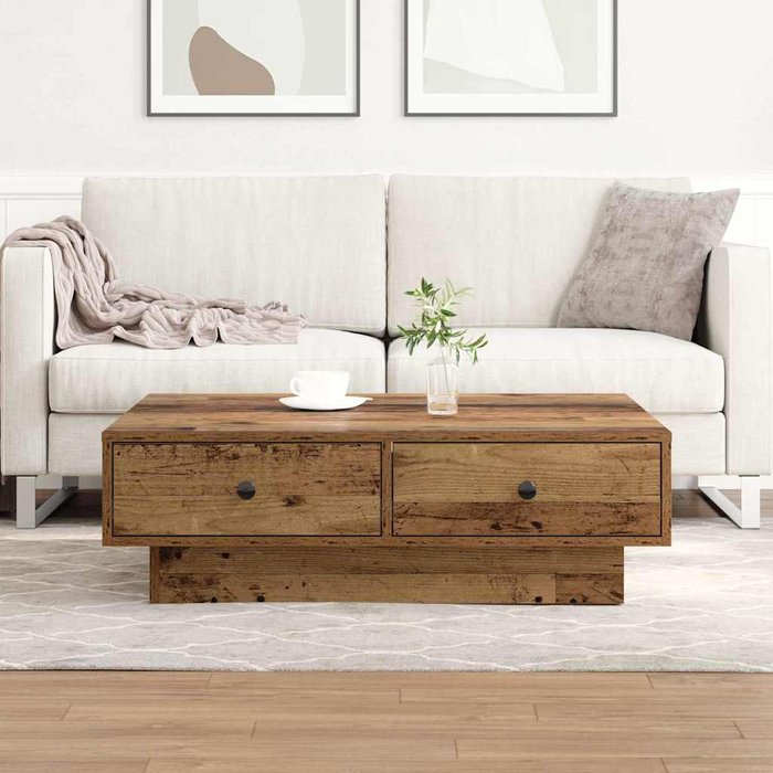 Mesa de café madera vieja 90 x 90 x 28 cm madera contrachapada