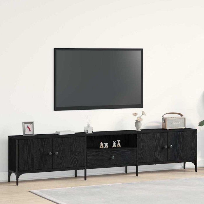 Mueble de tv roble negro 200 x 25 x 44 cm madera de ingeniería vidaxl