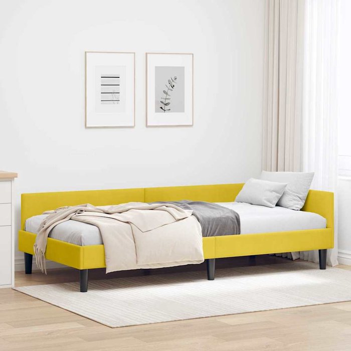 Estructura de cama esquinera con cabecera amarillo 100 x 200 cm