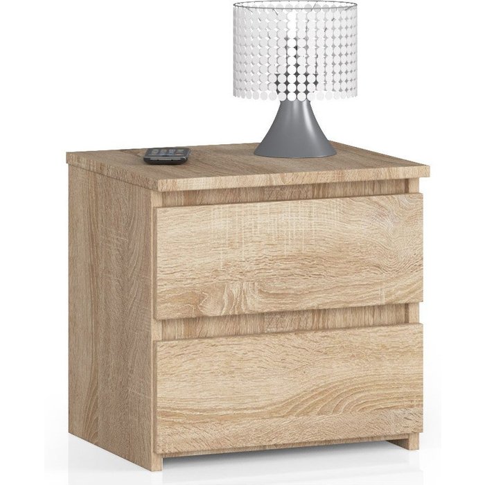 Mesita de noche: 2 cajones, roble sonoma, 40 x 40 x 35 cm