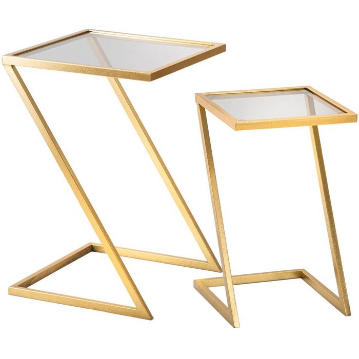 Juego de 2 mesas de metal dorado y cristal cm 40x40x60-30x30x50