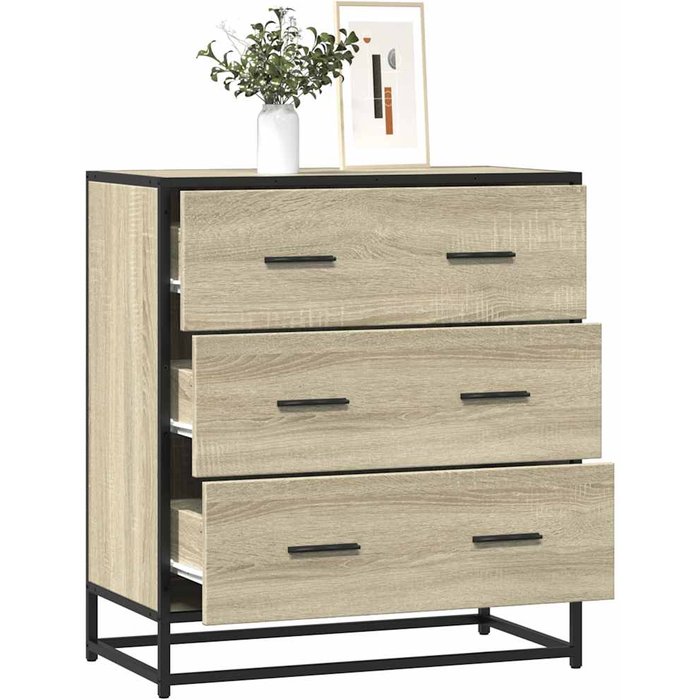 Aparador sonoma de roble, 68x35x76 cm, madera de ingeniería y metal.