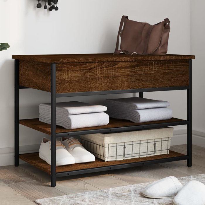 Banco zapatero roble marrón 70x42,5x50 cm madera contrachapada