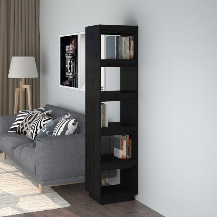 Librería/separador de ambientes negro 40x35x167 cm pino macizo