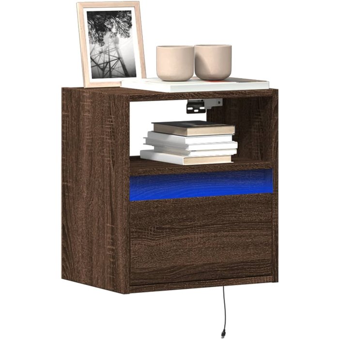 Mueble de tv de pared con luces led, roble marrón, 41x31x45 cm