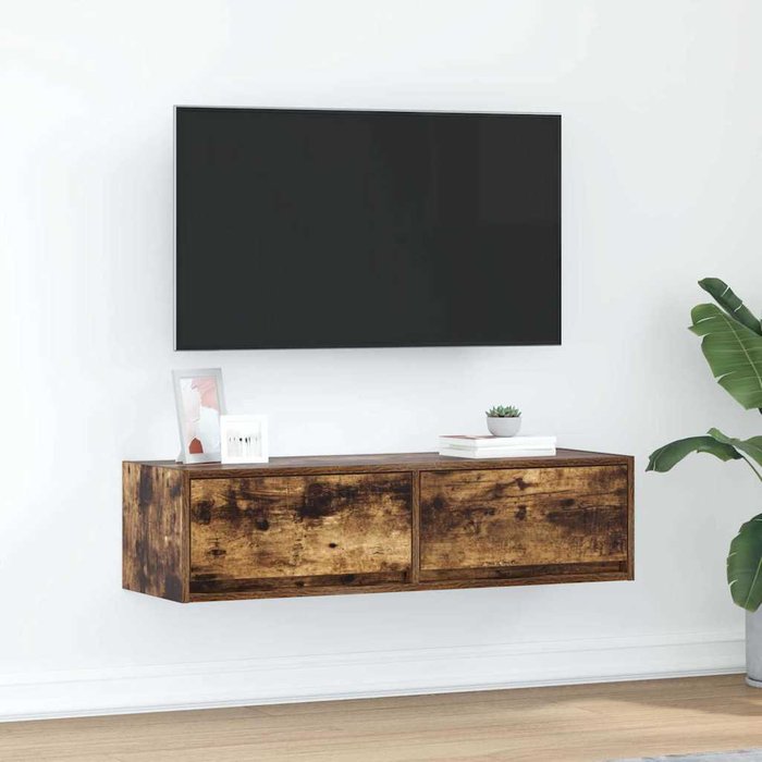 Mueble de tv de roble ahumado, 100 x 31 x 25,5 cm, madera de ingeniería