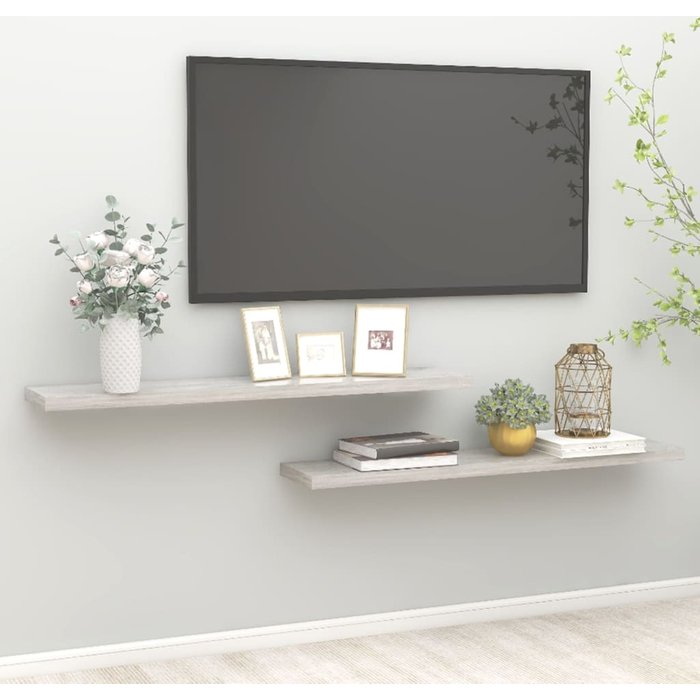 Estantes de pared flotantes 2 piezas gris hormigón 120x23,5x3,8cm mdf